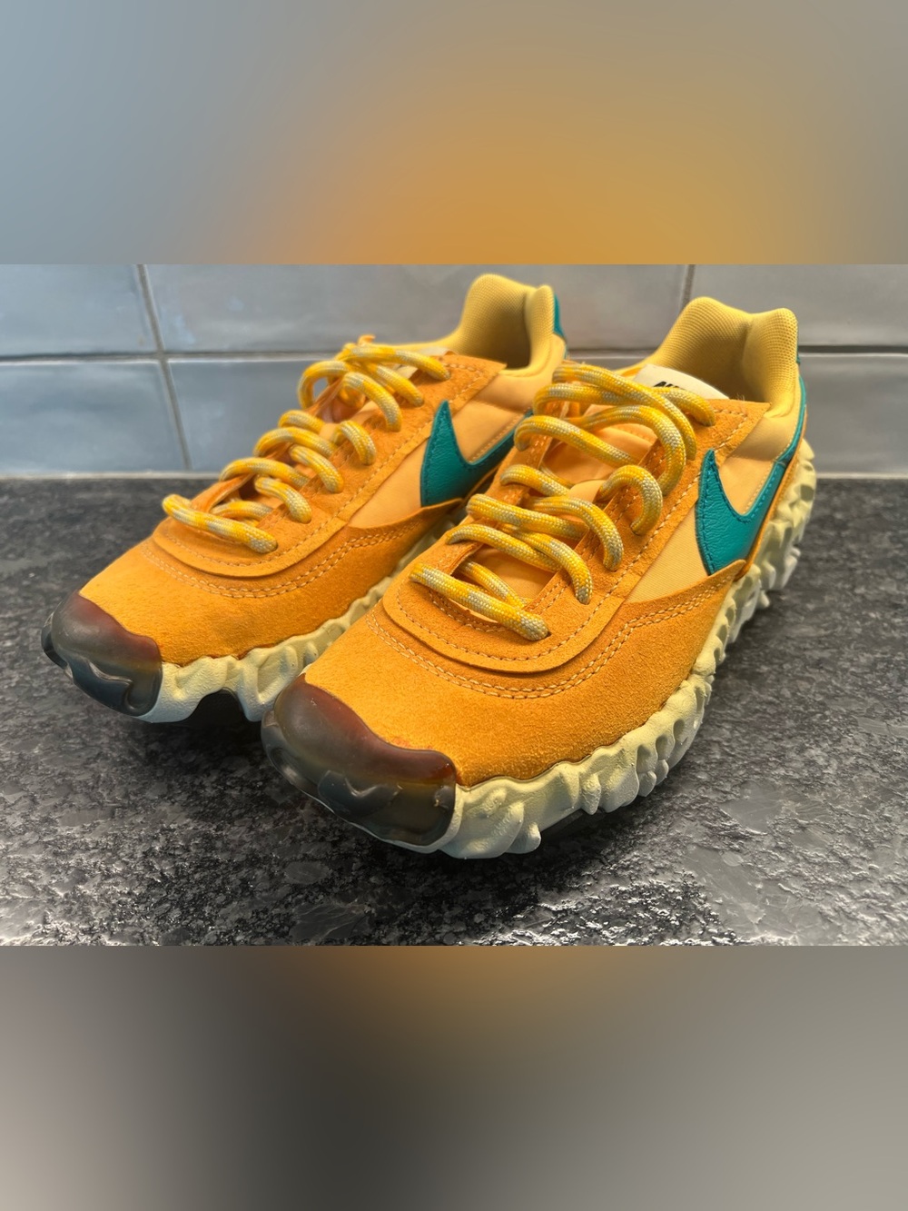 Nike Overbreak SP Pollen Rise Suede Athletic Sneakers with Teal green Swoosh